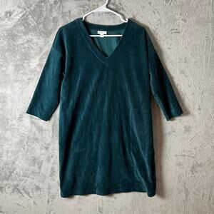 J. Jill Teal Velvet Dress 3/4 Sleeve Holiday Christmas Cozy‎ Size Small Office